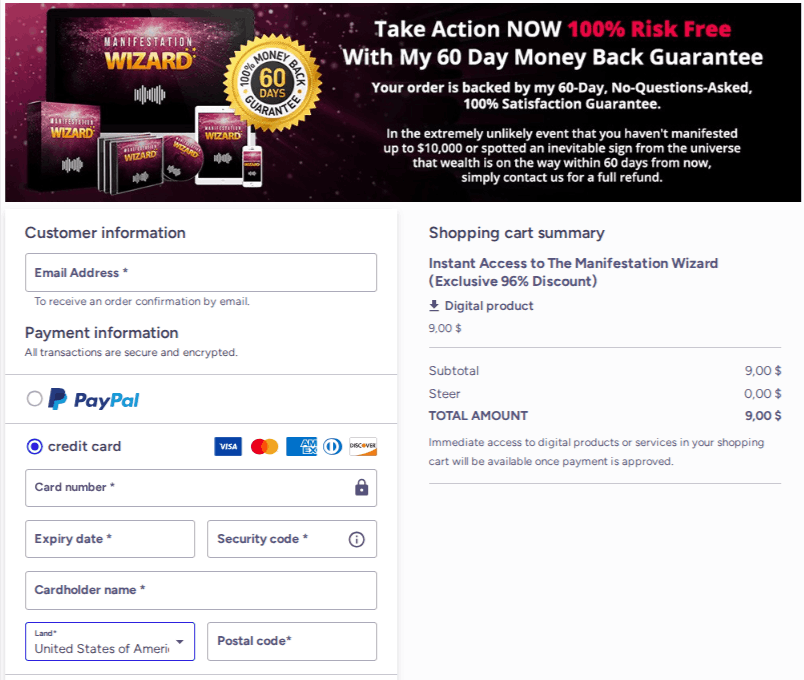 Manifestation Wizard Checkout